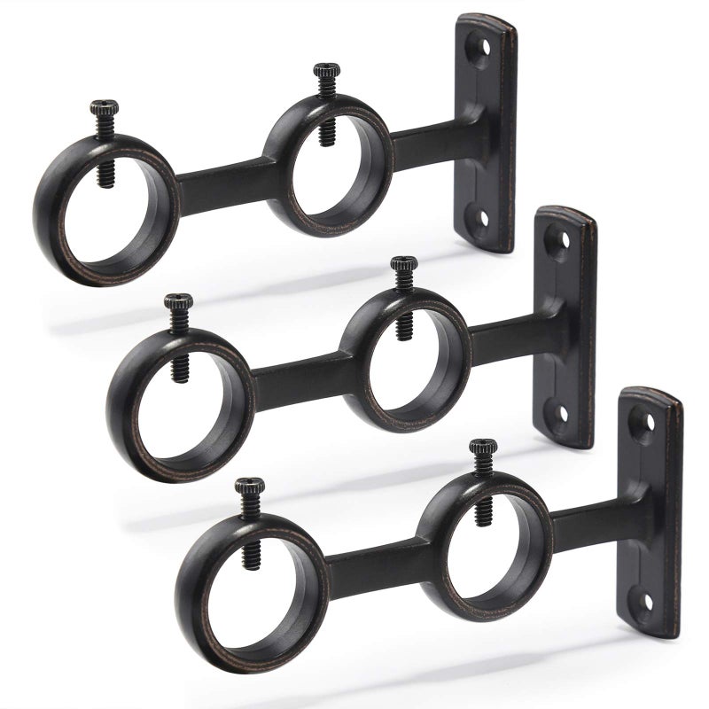 Goowin Curtain Rod Bracket, 3pcs Adjustable Curtain Rod Holder, Double Curtain Brackets Wall Mount Curtain Rod Hooks for Living Room Bathroom Bedroom Curtain rods, Drapery Rods (Black) - Image 1